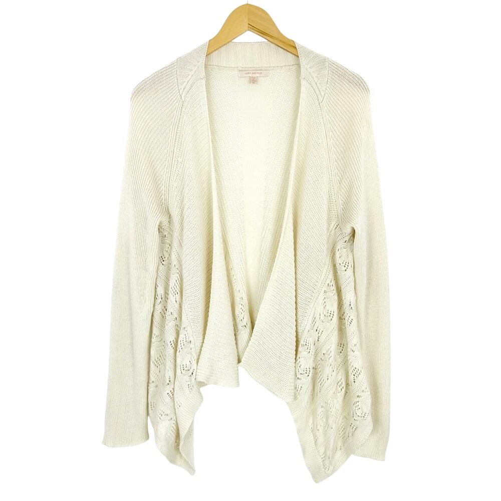 Skies are Blue Anthropologie Lace Knit Cream‎ Open Front Cardigan Sweater